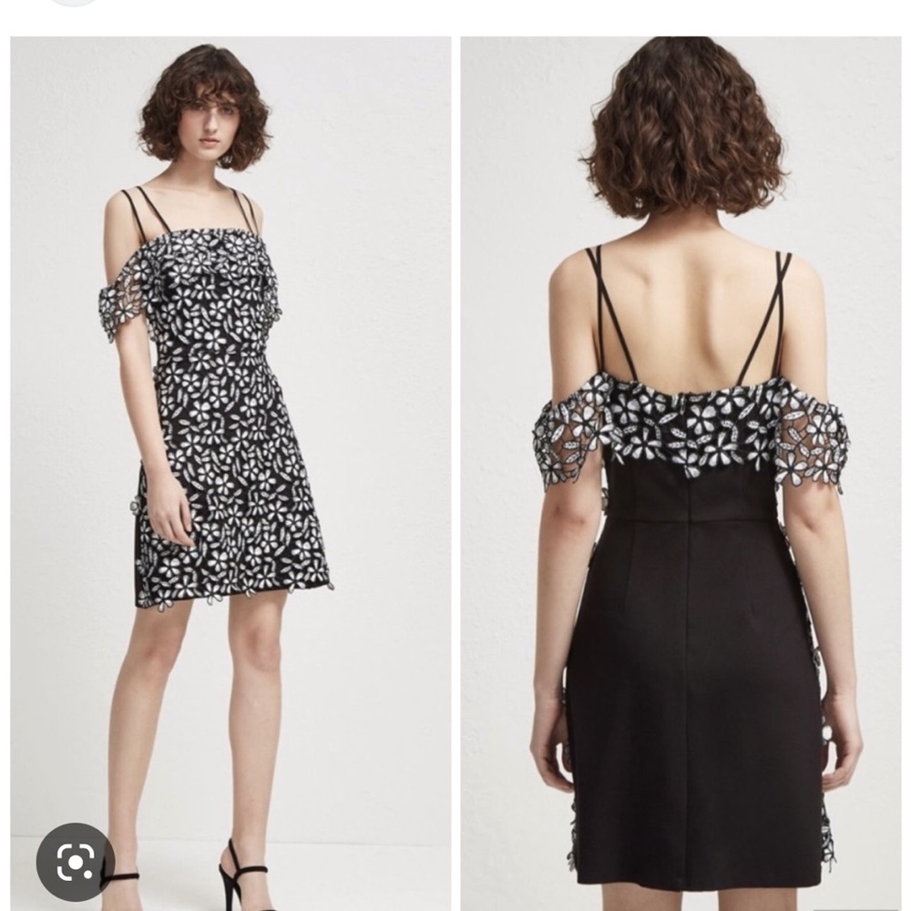 French Connection | Black & White Floral Off Shoulder Dress | Size 0